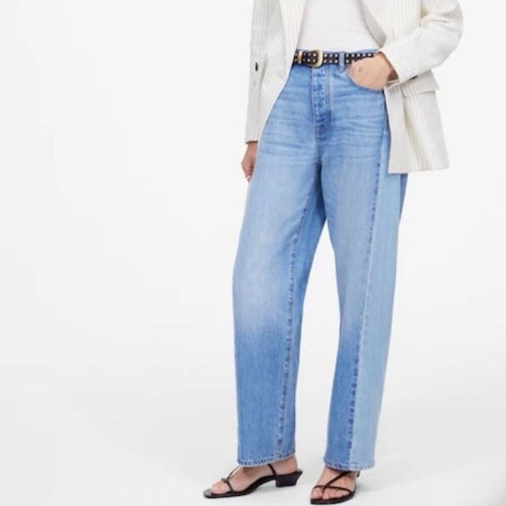 Madewell The Pieced Barrel Leg Jeans Size 27 High Rise Cropped Two Tone 90s